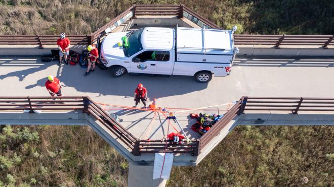 Overhead view of the rescue operation